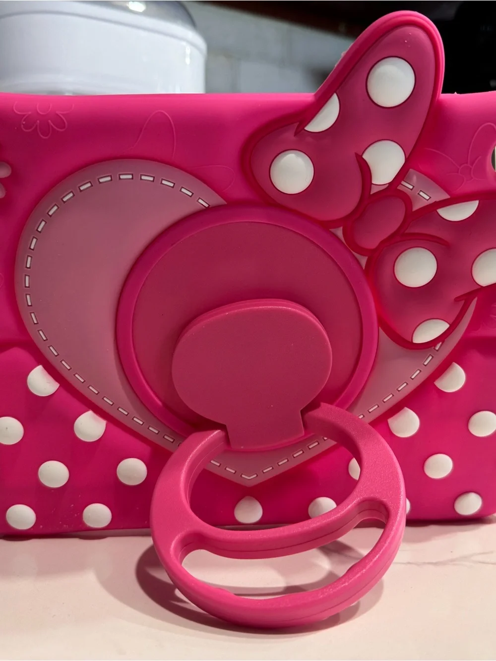 Kids Pink Polka Dot Silicone Crossbody Purse with Ring Handle